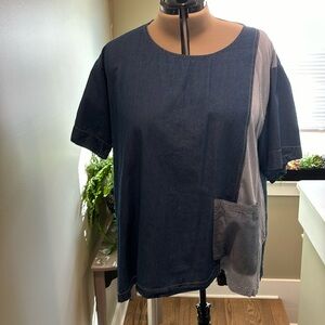 Women's Navy Blue Relaxed Scoop Neck Top